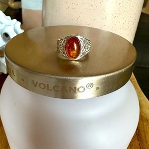 Amber cocktail ring set in 925 Sterling Silver, size 8.